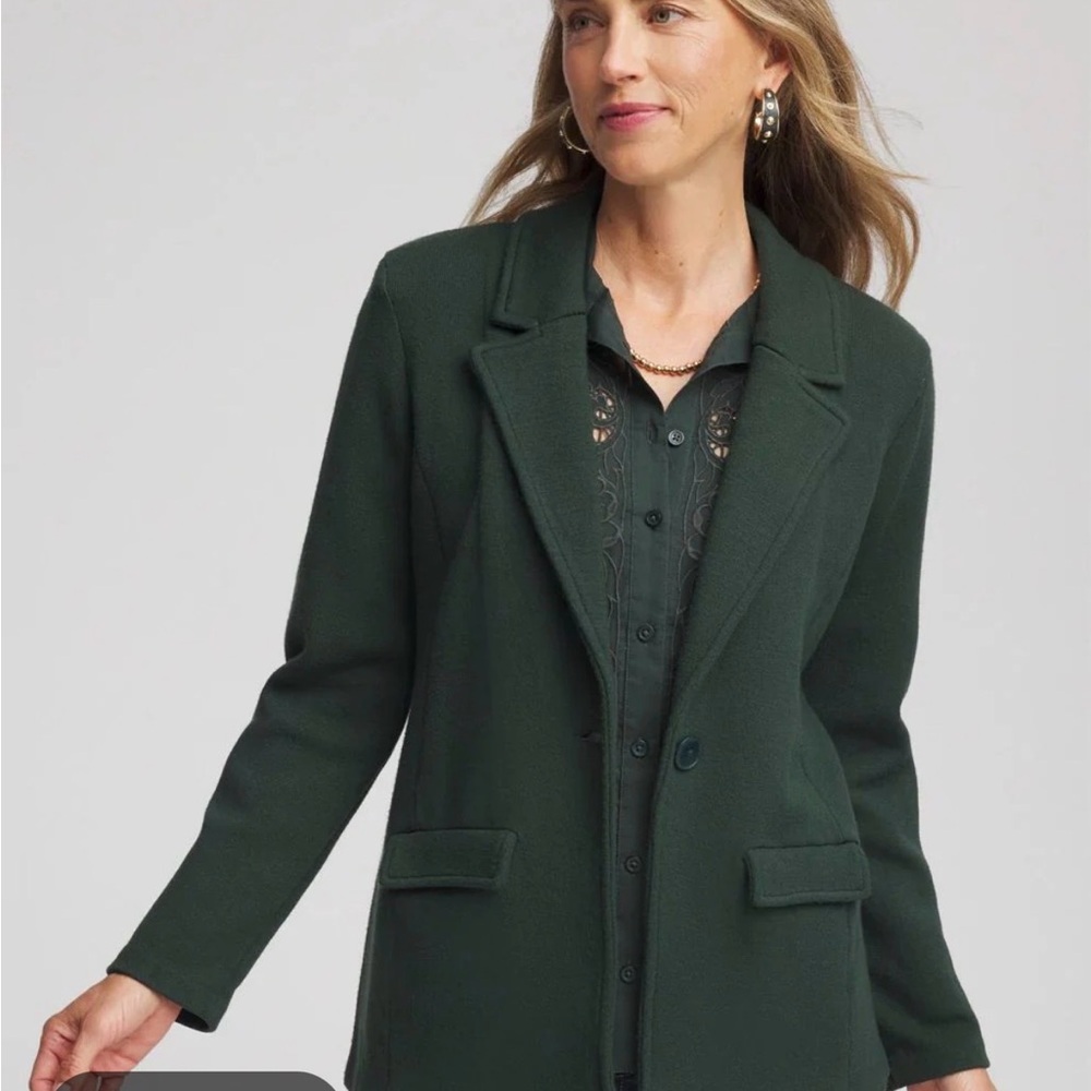 Chico's Forest Green Tailored sweater Blazer Coat Size 0 NWT